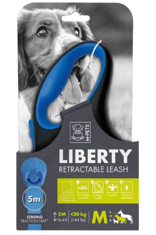 M-Pets Liberty Otomatik Şerit Gezdirme Kayışı Mavi 5mt M