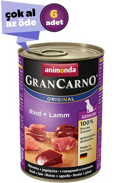 Animonda Gran Carno Senior Sığır Etli ve Kuzulu Yaşlı Köpek Konservesi 6x400gr (6lı)