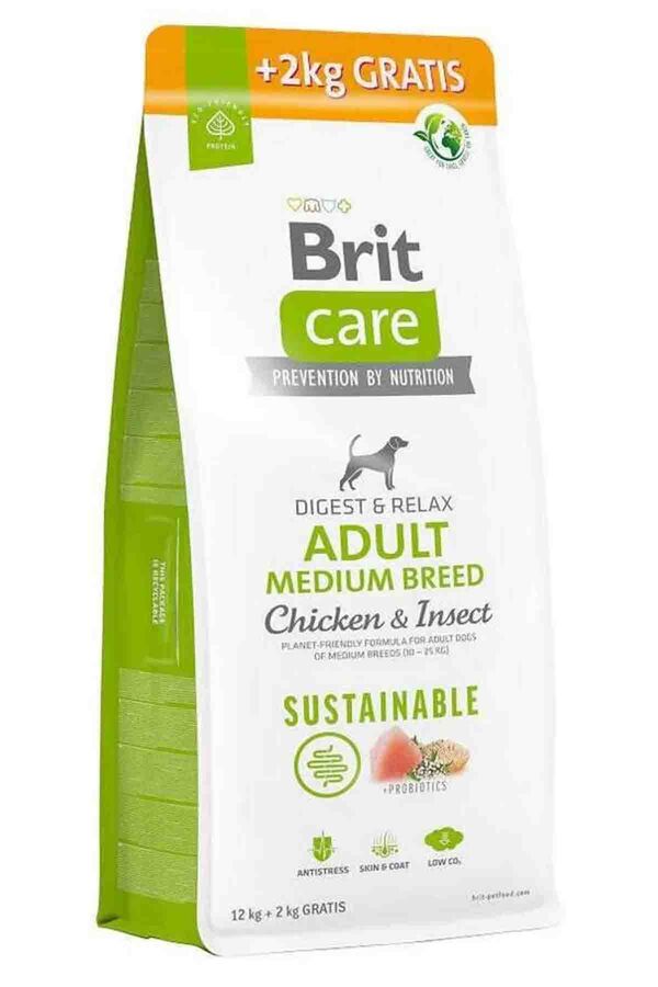 Brit Care Digest & Relax Tavuklu Larva Proteinli Orta Irk Yetişkin Köpek Maması 12+2kg