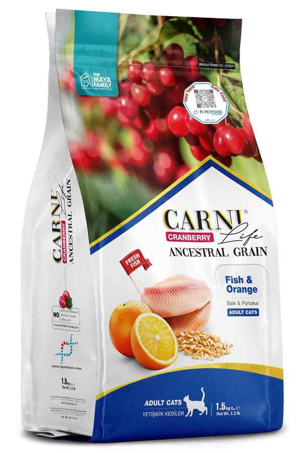 Carni Life Cranberry Ancestral Grain Balık ve Portakal Yetişkin Kedi Maması 1,5kg