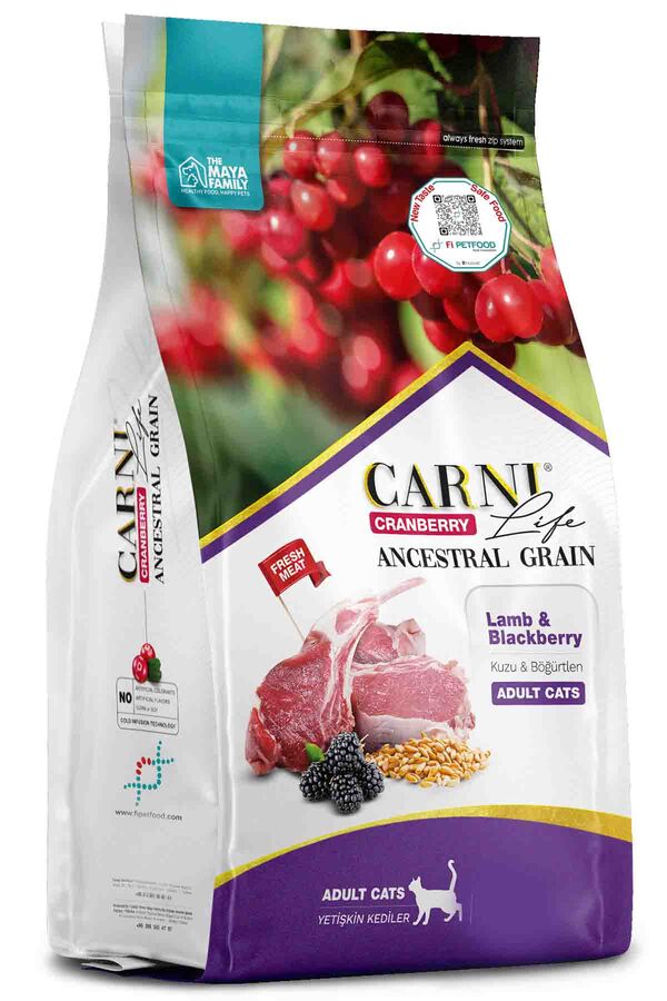 Carni Life Cranberry Ancestral Grain Kuzu ve Böğürtlen Yetişkin Kedi Maması 1,5kg