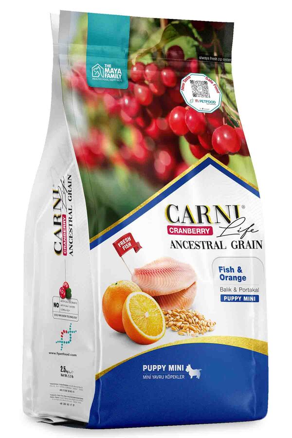 Carni Life Cranberry Ancestral Grain Balık ve Portakal Mini Yavru Köpek Maması 2,5kg