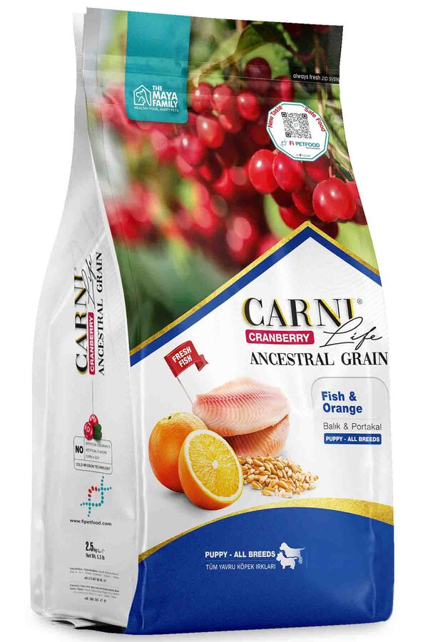 Carni Life Cranberry Ancestral Grain Balık ve Portakal Tüm Irklar İçin Yavru Köpek Maması 2,5kg