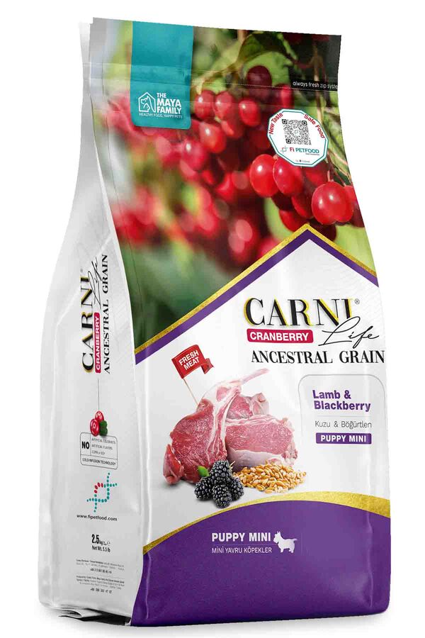 Carni Life Cranberry Ancestral Grain Kuzu ve Böğürtlen Mini Irk Yavru Köpek Maması 2,5kg