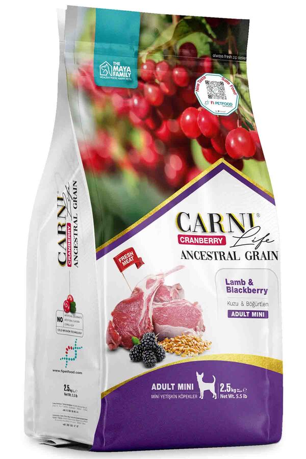 Carni Life Cranberry Ancestral Grain Kuzu ve Böğürtlen Mini Yetişkin Köpek Maması 2,5kg