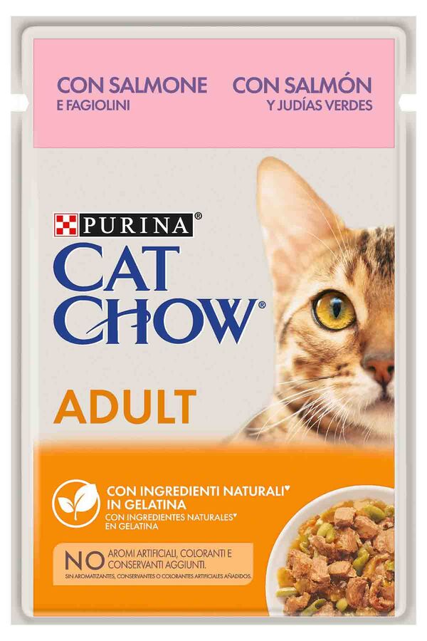 Cat Chow Pouch Jöle İçinde Somonlu ve Yeşil Fasulyeli Yetişkin Kedi Konservesi 85gr