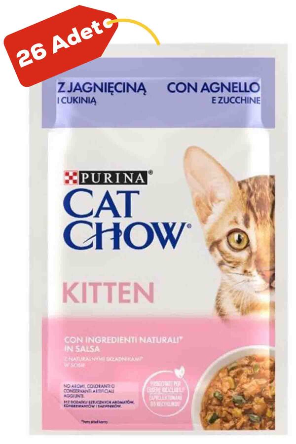 Cat Chow Pouch Sos İçinde Kuzu Etli ve Kabaklı Yavru Kedi Konservesi 26x85gr 26lı