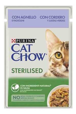 Cat Chow Pouch Sos İçinde Kuzu Etli ve Yeşil Fasulyeli Kısırlaştırılmış Kedi Konservesi 85gr