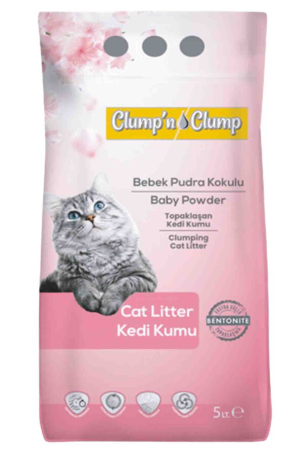 Clump'n&Clump Bebek Pudralı Kedi Kumu 5lt 