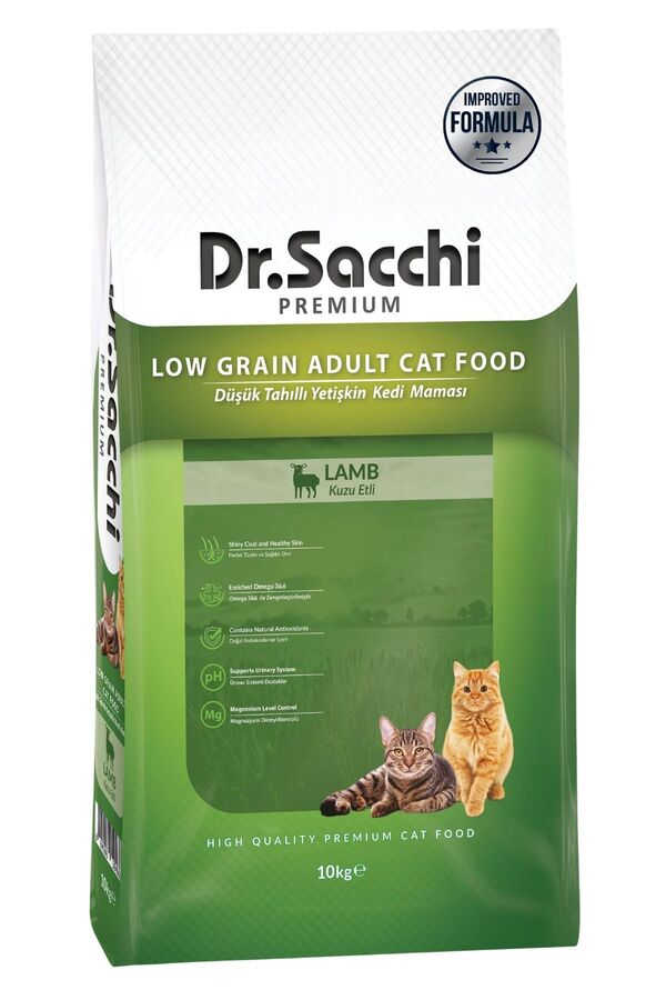 Dr.Sacchi Düşük Tahıllı Kuzu Etli Yetişkin Kedi Maması 10kg