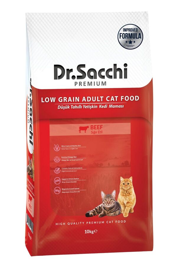 Dr.Sacchi Düşük Tahıllı Sığır Etli Yetişkin Kedi Maması 10kg