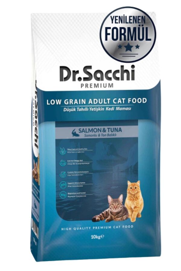 Dr.Sacchi Düşük Tahıllı Somonlu Ve Ton Balıklı Yetişkin Kedi Maması 10kg