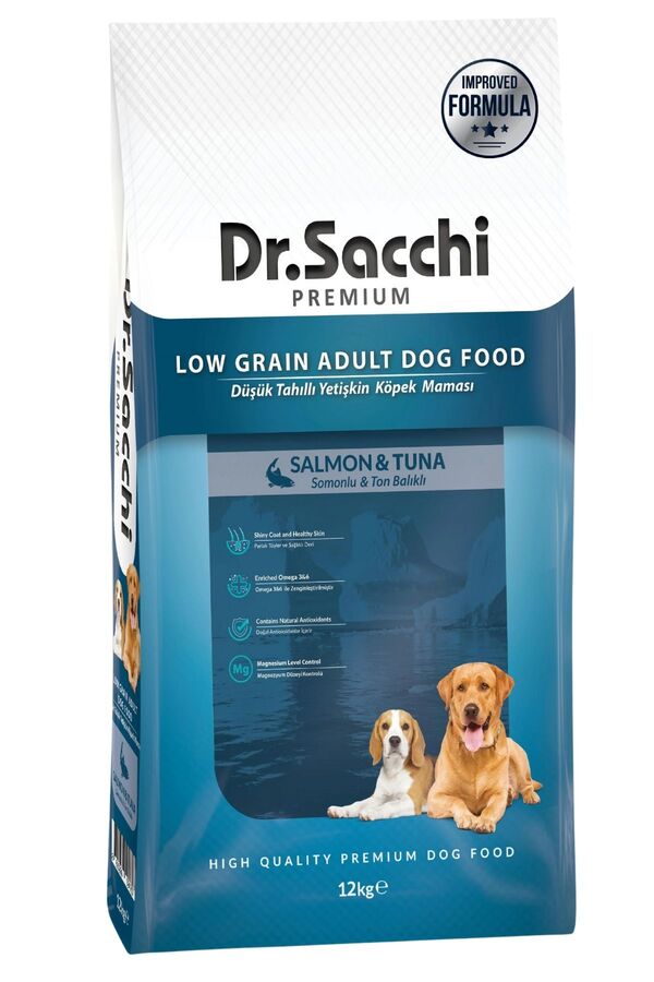 Dr.Sacchi Düşük Tahıllı Somonlu Ve Ton Balıklı Yetişkin Köpek Maması 12kg