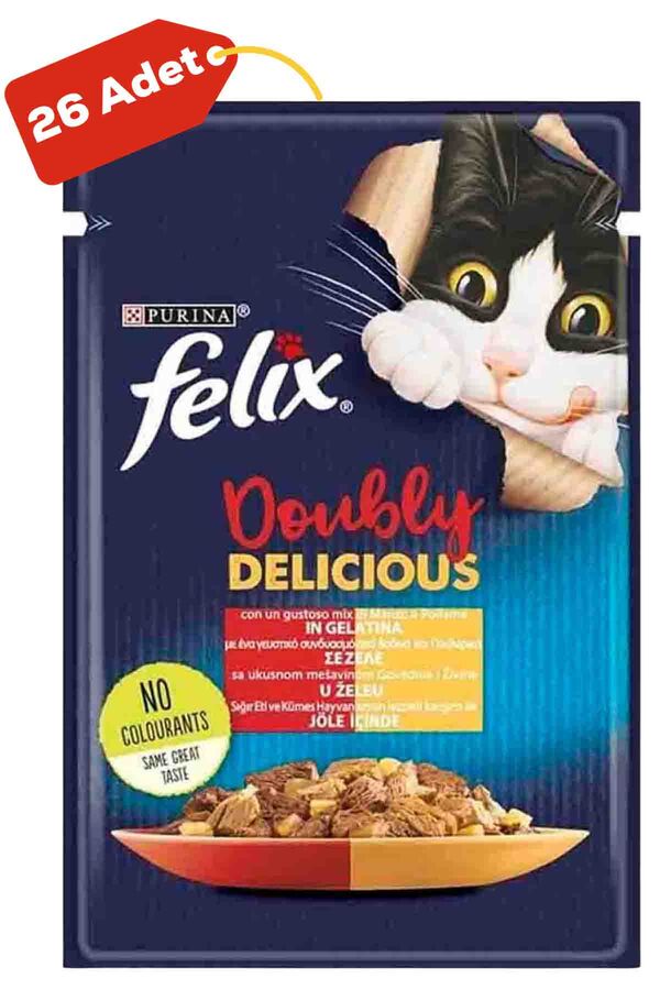 Felix Çifte Lezzet Sığır Etli ve Kümes Hayvanlı Kedi Konservesi 26x85gr 26lı