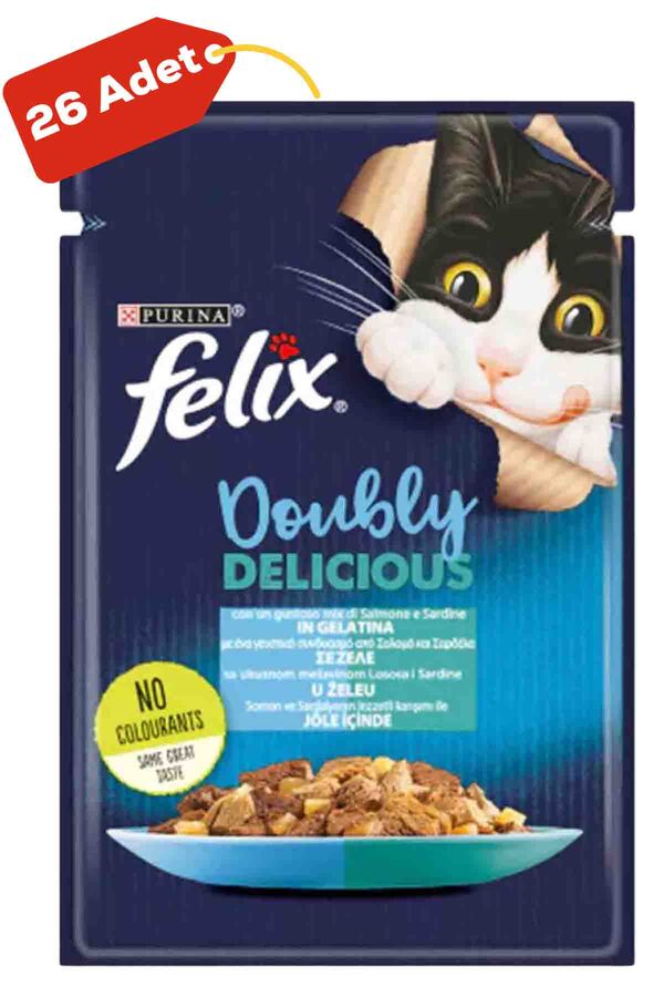 Felix Çifte Lezzet Somonlu ve Sardalyalı Kedi Konservesi 26x85gr 26lı