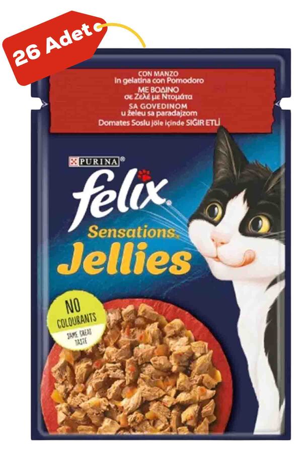 Felix Sensation Sığır Etli ve Domatesli Kedi Konservesi 26x85gr 26lı