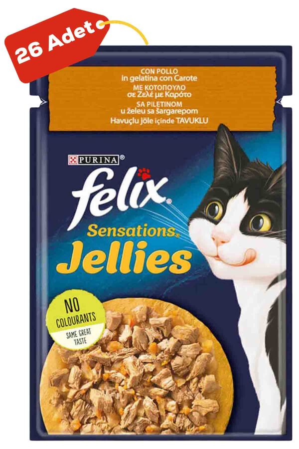 Felix Sensations Tavuklu ve Havuçlu Yetişkin Kedi Konservesi 26x85gr 26lı