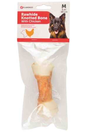 Flamingo Tavuk Parçacıklı Düğümlü Deri Köpek Kemiği 15cm 70gr - Thumbnail