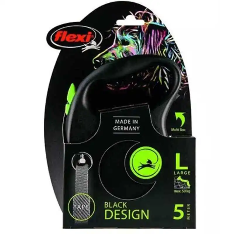 FLEXI - Flexi Black Design Otomatik Şerit Köpek Gezdirme Kayışı 5mt (L) Yeşil