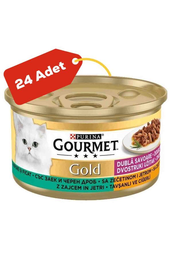 Gourmet Gold Ciğerli ve Tavşanlı Yetişkin Kedi Konservesi 24x85gr 24lü