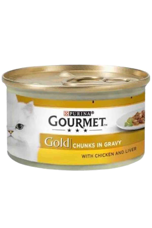 Gourmet Gold Tavuk ve Ciğer Parça Et Soslu Yetişkin Kedi Konservesi 85gr