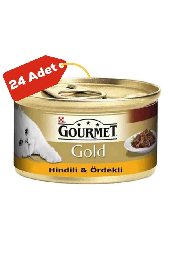 Gourmet Gold Parça Etli Hindili Ördekli Yetişkin Kedi Konservesi 24x85gr 24lü