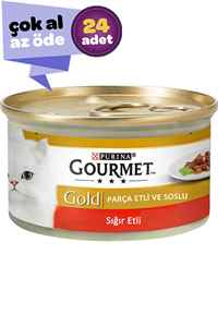 GOURMET - Gourmet Gold Parça Sığır Etli Soslu Yetişkin Kedi Konservesi 24x85gr (24lü)