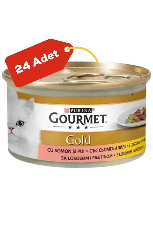 Gourmet Gold Somon ve Tavuk Parça Et Soslu Yetişkin Kedi Konservesi 24x85gr 24lü