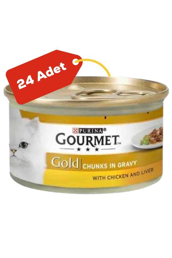 Gourmet Gold Tavuk ve Ciğer Parça Et Soslu Yetişkin Kedi Konservesi 24x85gr 24lü