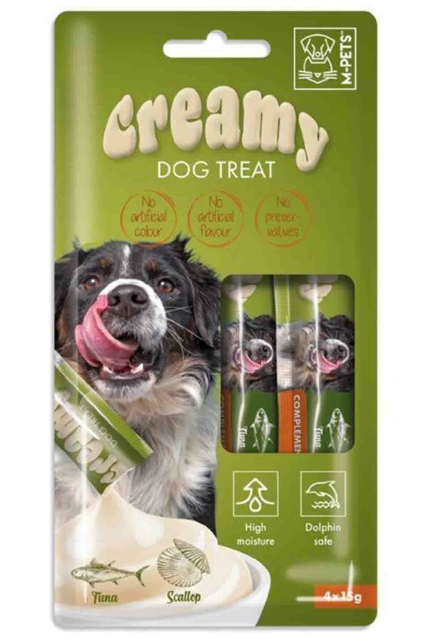 M-Pets Creamy Ton Balıklı Ve Deniz Taraklı Köpek Ödülü 4x15gr