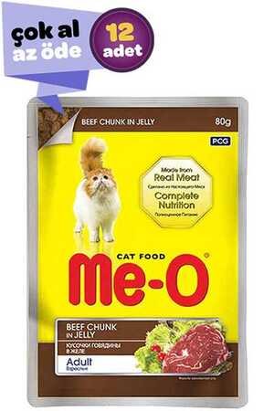 ME-O - Me-O Adult Jöle İçerisinde Biftekli Yetişkin Kedi Konservesi 12x80gr (12li)