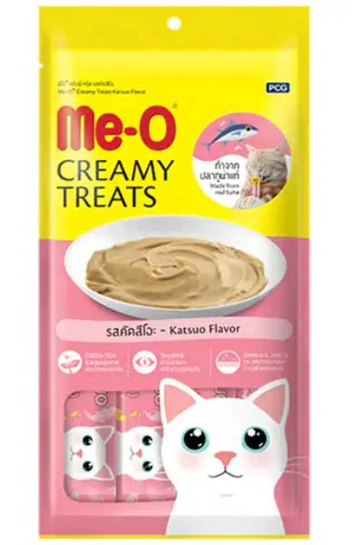 ME-O - Me-O Kremalı Çizgili Orkinos Balıklı Kedi Sıvı Ödül Maması 4x15gr