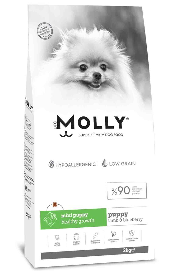 Molly Kuzulu ve Yabanmersinli Mini Irk Yavru Köpek Maması 2kg