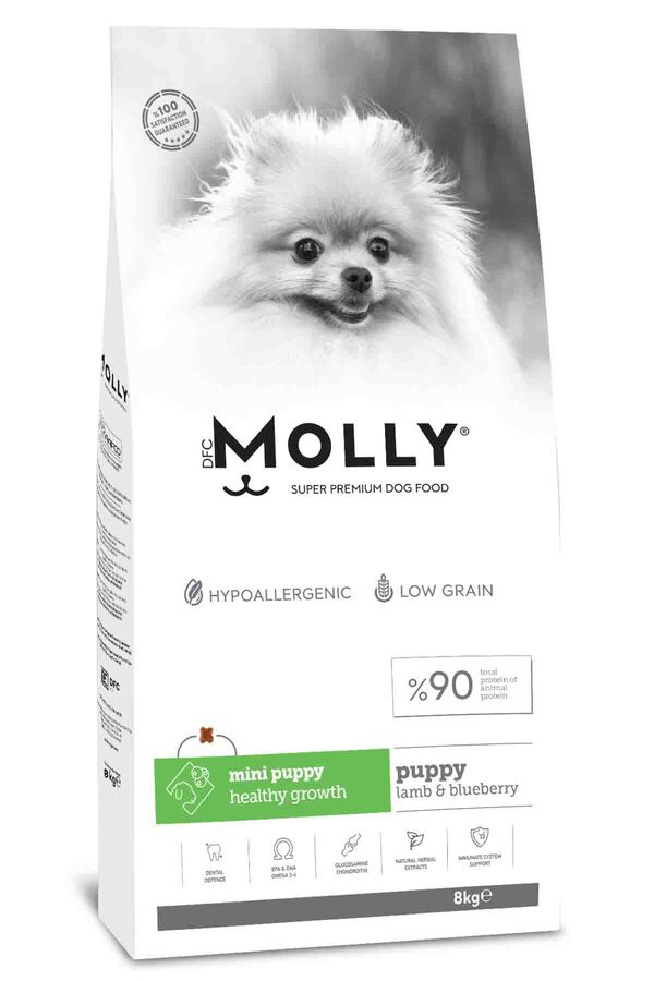 Molly Kuzulu ve Yabanmersinli Mini Irk Yavru Köpek Maması 8kg