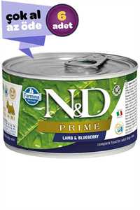 N&D - ND Prime Tahılsız Kuzu Eti ve Yaban Mersinli Yetişkin Yetişkin Köpek Konservesi 6x140gr (6lı)