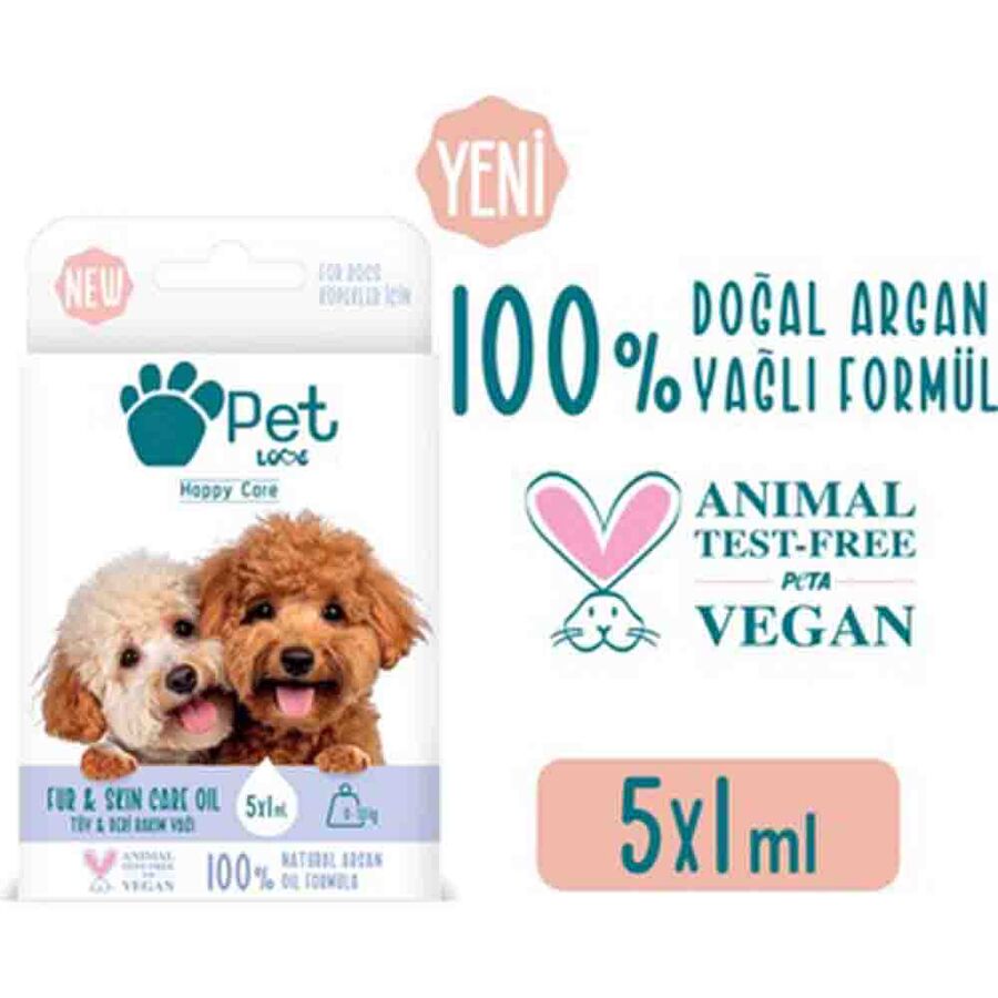 Pet Love Doğal Argan Yağlı 0-10kg Köpekler İçin Tüy Bakım Yağı 5x1ml