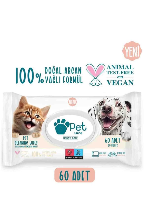 Pet Love Evcil Hayvan Temizleme Mendili 60lı