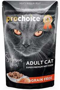 PRO CHOICE - Pro Choice Pouch Tahılsız Somonlu ve Ciğerli Tahılsız Yetişkin Kedi Konservesi 85gr