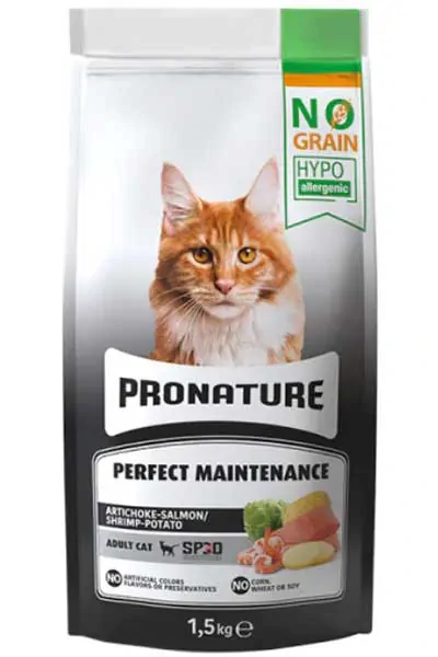 PRONATURE - Pronature Hipoalerjenik Tahılsız Somon Karides ve Enginarlı Yetişkin Kedi Maması 1,5kg