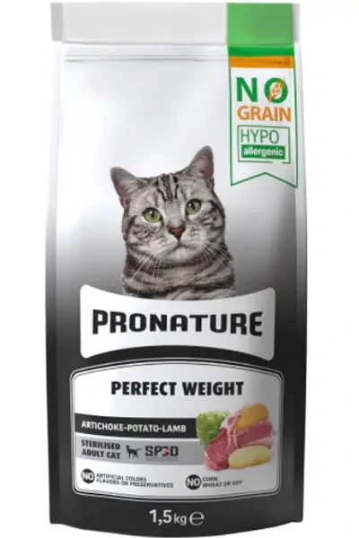PRONATURE - Pronature Hipoalerjenik Tahılsız Kuzu Eti Enginar ve Patatesli Kısırlaştırılmış Kedi Maması 1,5kg