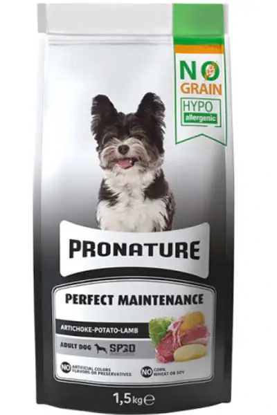 PRONATURE - Pronature Hipoalerjenik Tahılsız Kuzu Eti ve Enginarlı Küçük Irk Yetişkin Köpek Maması 1,5kg