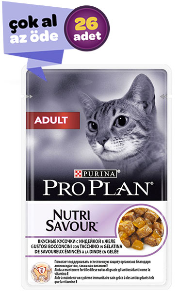 Pro Plan Nutri Savour Hindi Etli Yetişkin Kedi Konservesi 26x85gr (26lı)