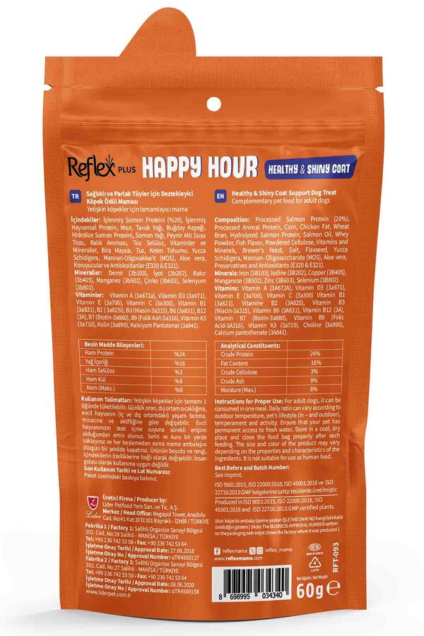 Reflex Happy Hour Sağlıklı ve Parlak Tüyler İçin Destekleyici Köpek Ödül Maması 60gr