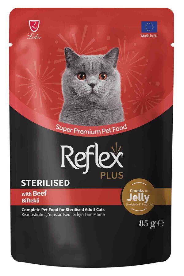 Reflex Plus Jöle İçinde Et Parçacıklı Biftekli Kısırlaştırılmış Kedi Konservesi 85gr