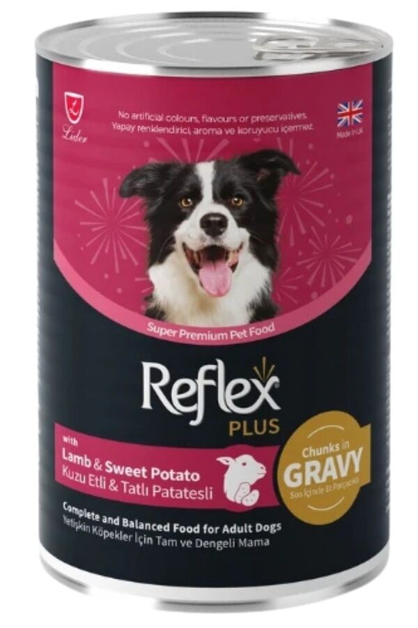 Reflex Plus Sos İçinde Et Parçacıklı Kuzu Etli ve Tatlı Patatesli Yetişkin Köpek Konservesi 400gr