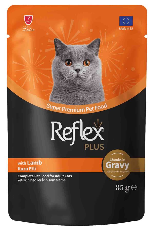 Reflex Plus Sos İçinde Et Parçacıklı Kuzu Etli Yetişkin Kedi Konservesi 85gr