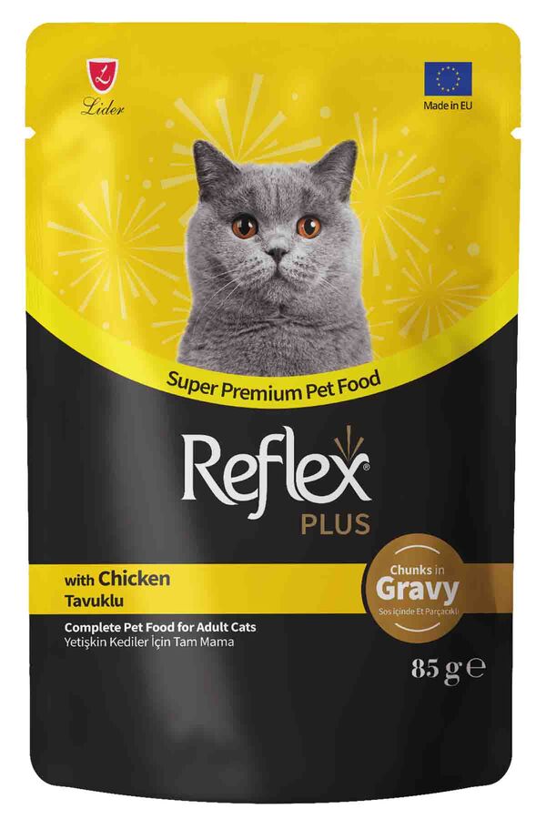 Reflex Plus Sos İçinde Et Parçacıklı Tavuklu Yetişkin Kedi Konservesi 85gr