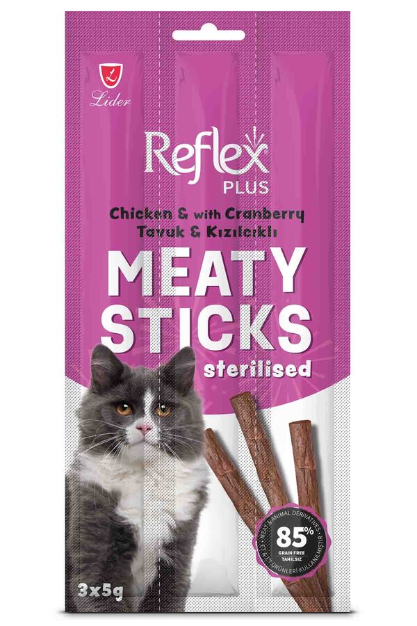 Reflex Plus Tavuklu ve Kızılcıklı Kısırlaştırılmış Kedi Ödül Çubuğu 3*5gr