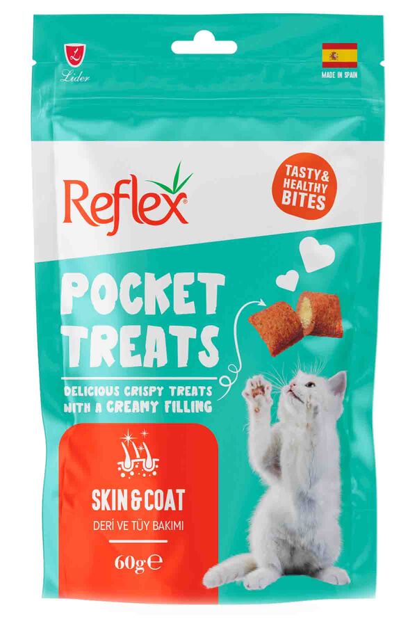 Reflex Pocket Treats Deri ve Tüy Bakımı Yetişkin Kedi Ödül Maması 60gr