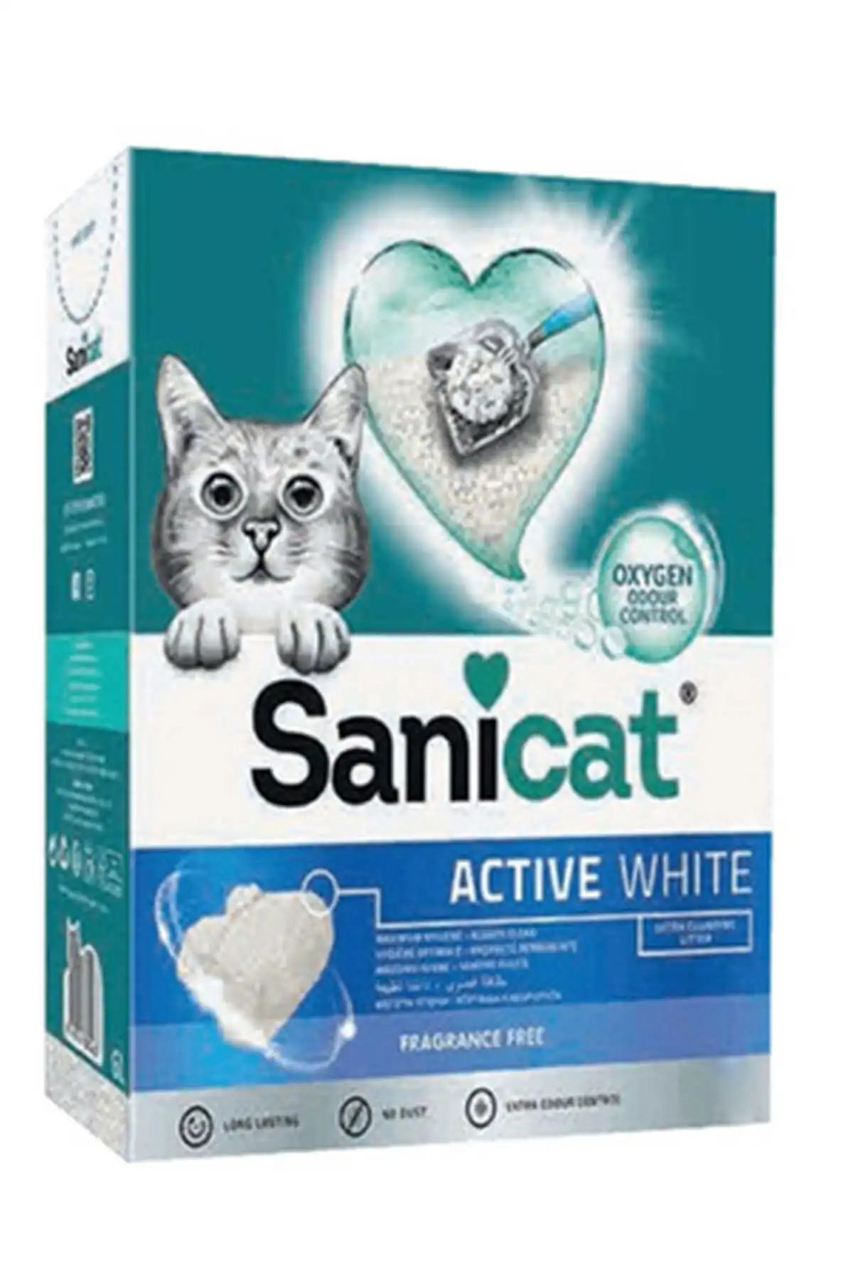 SANICAT - SaniCat Active White Oksijen Kontrollü Koku Emici Ultra Topaklanan Kedi Kumu 10lt